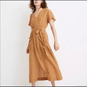 Madewell Linen Blend Tie Waist Dress